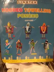HOODED VELOUR TOWEL PONCHOS 2 X KINGTEX BOYS BLUE SHARK - FREE POST
