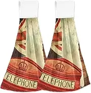 Joisal London Red Phone Booth Big Ben and Union Jack 2 Pcs Kitchen Wash Cloths Soft Absorbent Durable Hand Towel Small with Hanging Loop