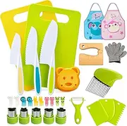 KoalaKraft 30Pcs Montessori Kids Cooking Set with Stainless Steel Safe Knives (3+ Yrs), BPA-Free Kitchen Tools Kit - 3 Fruit Cutters, Kids Aprons, Foldable Storage Box, Recipe Cards