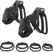 HCUDFN SM Chastity Cage With 4 Double Stacked Penis Ring Ventilation Penis Cage SM Chastity Belt Penis Bondage Sex Toy for Men Couples(S)