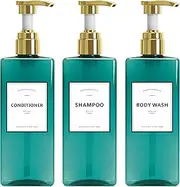 YACEYACE Shampoo Dispenser Bottles. 500ml Set of 3 Hand Wash Soap Dispenser with Label, Refillable Pump Shampoo Dispenser for Bathroom, Kitchen