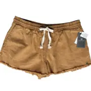 NEW Volcom Shorts Womens M (8) Brown Strutin Stone Raw Hem Pull On Cut Off Short