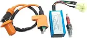 EXEGPLPVK Performance Motorcycle Racing 6pin CDI Ignition Coil Spark Plug Set Fit for Gy6 150cc 125cc 50cc Scooter Motorbike Parts(MODEL A)