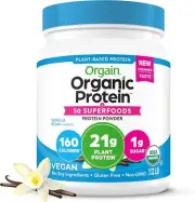 Organic Plant Based Protein + Superfoods Powder, Vanilla Bean - Vegan, Non Da...