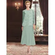 Sequin Lace Two Piece A-Line Mother of the Bride Dress Elegant Simple Luxurious Chiffon Boat Neck Midi Length Sleeveless with Long Sleeve Jacket 2025