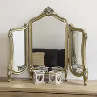 在飛比找ETMall東森購物網優惠-復古梳妝臺鏡子裝飾鏡法式桌面壁掛三折鏡三面臥室歐式折疊化妝鏡