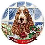 English Cocker Orange Roan Dog Porcelain Ornament 'Santa. I Can Explain!'