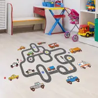 在飛比找松果購物優惠-工程小汽車 地板貼 兒童房 遊戲間 裝飾 壁貼 自黏貼紙 壁