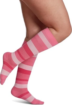 Sigvaris Microfiber Patterns Calf-High Socks, Pink Stripe, 15-20mmHg (Size: C) P