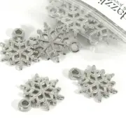 4 Plastic 3/4 inch Platinum Silver Snowflake Charm Snow Flake Pendants With Loop