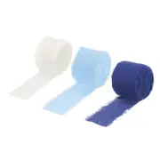 3 Rolls Chiffon Ribbon 2" 7Yard Deep Navy/Light Blue/Cream