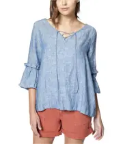 Sanctuary Clothing Womens Lace-Up Peasant Blouse, Blue, X-Small