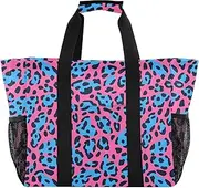 [sanluoli] Bags And Totes Collapsable Beach Totes Bags Sandproof with Handles Carrying Tote, Peach Blue Animal Leopard Print Fur, 1 size