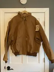 Vintage Carhartt JR106 Duck Lined Hooded Zip Jacket USA Brown Mens Size 4XL