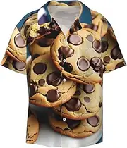 [JEJEA] Cookies Food Chocolate Chips Biscuits Print Men's Short Sleeve Classic Shirt Casual Short Sleeve Button Down Summer Shirts