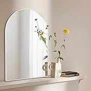 Arched White Bathroom Mirror,20 x 30 Inch Arch Wall Mirror with Wood Frame,Vanity Modern Tempered Glass Mirror for Bedroom,Entryway,Living Room