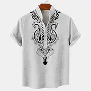 Men's Linen Shirt Henley Shirt Retro Shirts Vintage Shirt Ethnic Shirt Ethnic Daily Holiday Blue Beige Gray Short Sleeve Mandarin Collar Summer Spring Clothing