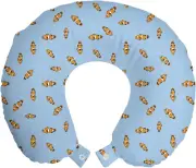 Cartoon Travel Pillow Neck Rest, Illustration of Clownfish Repetitive Simplistic