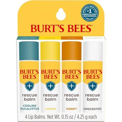 Burt's Bees 100% Natural Origin Rescue Lip Balm, Cooling Eucalyptus, Lemon, Hone