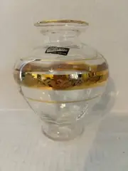ARTE MURANO LINEA MARY CLEAR AND GOLD KRISTALL VASE MADE IN ITALY 6-1/4" HIGH