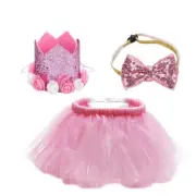 1 Set Lovely Dog Outfit Crown Headband Bow Collar Dog Hats Puppy Birthday
