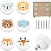 8/6Pcs Drawer Knobs with Screws Wooden Dresser Pull Handle 3.5cm Decorative Round Wardrobe Door Handle Colorful/Animal Drawer Knobs Cute Creative Cabinets Knobs for Nursery Closet Cabinet (Animal)