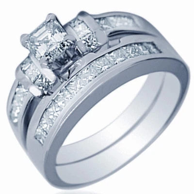 GIA Certified Diamond Bridal Set 3.00 CT Asscher & Princess Cut 18k White Gold
