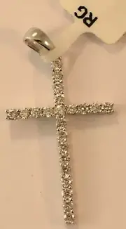 14K WHITE GOLD - DIAMOND (TDW .42Ct) CROSS PENDANT CHARM