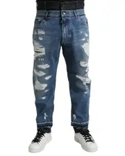 Tattered Cotton Denim Jeans