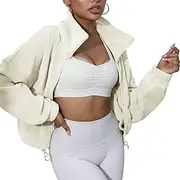 [Acubozzntb] Women's Crop Zip Up Jacket Long Sleeve Trendy Fleece Jacket Workout Sherpa Coat Fall Clothes