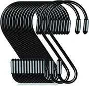 20 S-Hooks with Non-Slip Rubber Coating 80mm Long, Steel Metal, Black Vinyl-Coated Small S-Hooks for Hanging Jeans, Pots, Pans, and Coffee Cups，Black