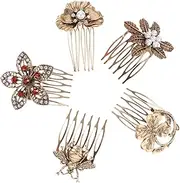 Vaguelly 5Pcs Retro Decorative Hairpins with Accents Hair Comb Clips for Weddings Dinners Dances and Daily Wear Unique present for Women