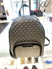 Michael Kors Jaycee Backpack Medium MK Logo Print with Zip Pocket Design (Black)