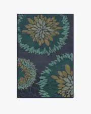 120' x 185' | Machine Washable Runner Rug | Kid & Pet Friendly | Indoor Rug | Floral Medallion Navy Rug | Ruggable