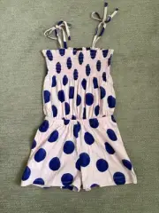 NWT Tea Collection Tie Shoulder Smocked Romper Big Mambo Dot Pink Size 8