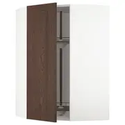 METOD corner wall cabinet with carousel, white/Sinarp brown, 68x37x100 cm