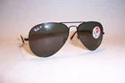 New RAY BAN AVIATOR Sunglasses 3025 002/58 BLACK/GREEN Polarized 58mm Authentic