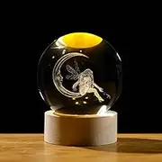 Arikyrist 3D Moon Fairy Crystal Ball with Wooden Light Base, Crystal Moon Fairy Figurines Collection Gifts for Women, Crystal Ball Night Light Home Decor