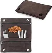[AONAYO] Brown Leather Tobacco Bag, Portable with Magnetic Buckle, Rotating Tobacco Bag, Foldable Multi-Pocket Tobacco Bag for Rotating Tobacco, with compartments for Filters, Paper Bags and lighters