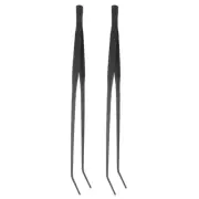 2pcs Stainless Steel Tweezers 7.9" Long Handle Curved Tips Tweezers, Black