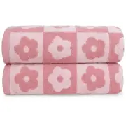 2-Pieces Luxury Bath Towels Checkered Floral, Pink Towels for Women Girls Sho...