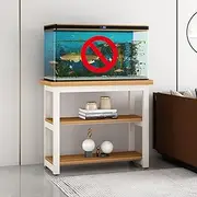 TRAGLO Fish Tank Stand with 3-Tier Storage Shelf Heavy Duty Aquarium Stand Metal Frame Reptile Breeder Rack Table for Home Office(Walnut+white frame,100x40x70cm)