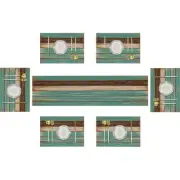 Cotton Burlap Farmhouse Table Runner with 6 Placemats,Blue Teal Heat-Resistan...