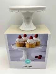 NIB 2021 Martha Stewart 8” White Stoneware Ruffled Edge Cake Stand #120450.