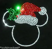 7" Mickey Minnie Santa Hat Christmas iron on rhinestone transfer bling patch