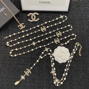 國際精品CHANEL 香奈兒拜占庭風格鏤空字母水鑽雙C十字水滴珍珠項鍊 代購