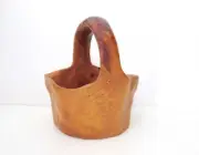 New small handled carved wood root bowl basket