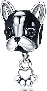 [Generic] M&S French Bulldog Charm Dog Puppy Pug Love Heart Paw Charm Bead Pendant, 925 Sterling Silver Dangle Charm, Compatible With Pandora & European Bracelet �, Metal