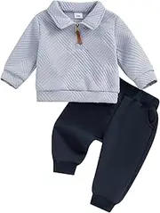 [PanLidapan] Toddler Baby Boys Fall Clothes Outfit Half Zip Up Jumper Sweatshirt Pullover Trousers Pants Jogger 2Pcs Sweatsuit Tracksuit