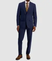 Ben Sherman Men's Blue Slim-Fit Solid 2-Piece Suit Jacket Pants Size 43R